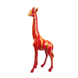 Statue girafe en résine rouge et or 102 cm – déco animale chic