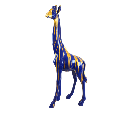 Statue girafe en résine bleu et or 102 cm – déco intérieure et extérieure