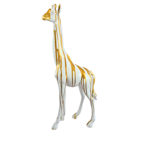 Statue girafe blanche et or 102 cm en résine – déco extérieure chic