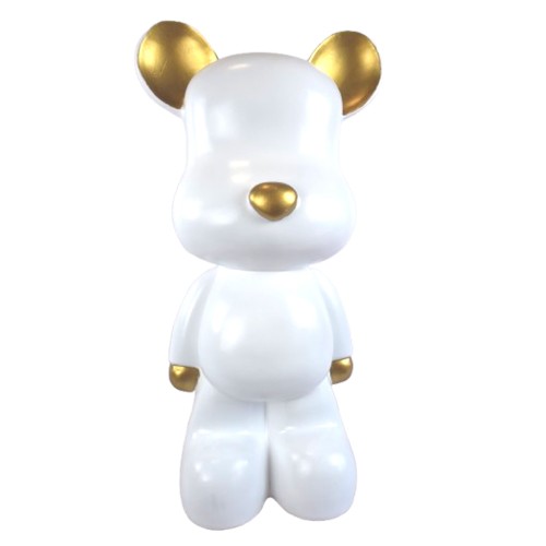 Statue Ourson en Résine Blanc et Or – 81 cm