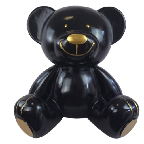 Statue Ours Assis en Résine Noir et Or – 60 cm