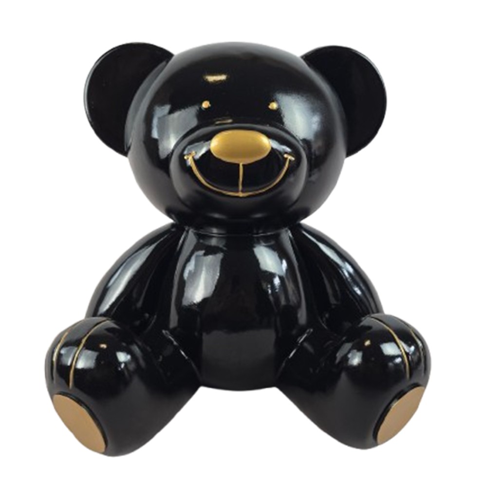 Figurine Ours Noir Pêcheur Avec Louveteau - Résine - Hauteur 7" - Déco Maison