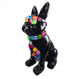 Statue Bouledogue 80 cm Lunettes Multicolores - Résine Peint Main