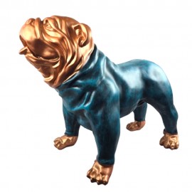 Statue Bouledogue Anglais 90 cm Jeans Cuivre - Résine Décorative
