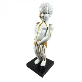 Statue en résine 45 cm – Manneken Pis blanc et or coulé