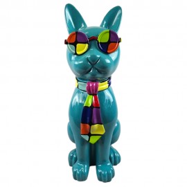 Statue en résine 60 cm – Chat design turquoise à lunettes