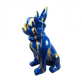 Statue en résine 60 cm – Bouledogue bleu et or design