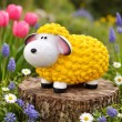 Statue Mouton Résine Jaune 23cm Déco Jardin Intérieur Lumineux - 5
