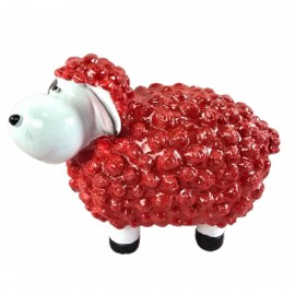Statue Mouton Résine Rouge 23cm Déco Jardin Intérieur Corail