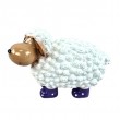 Sculpture Mouton R&eacute;sine Blanc T&ecirc;te Beige Bottes Violettes Pois 23 cm