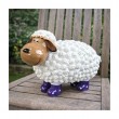 Sculpture Mouton Résine Blanc Tête Beige Bottes Violettes Pois 23 cm - 6