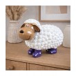 Sculpture Mouton Résine Blanc Tête Beige Bottes Violettes Pois 23 cm - 7