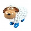 Statue Mouton Résine Blanc Tête Beige Bottes Bleues Pois 23 cm - 2
