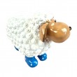Statue Mouton Résine Blanc Tête Beige Bottes Bleues Pois 23 cm - 3