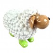 Statuette Mouton Résine Blanc Tête Beige Bottes Vertes Pois 23 cm - 3