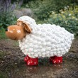 Statue Mouton Résine Blanc Tête Beige Bottes Rouges Pois 23 cm - 7