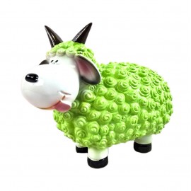 Statue Mouton Résine Vert Tête Blanche Cornes Noires Droites 23 cm