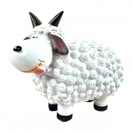 Statue Mouton Résine Blanc Cornes Noires Droites 23 cm