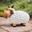 Statue Mouton Résine Blanc Tête Beige Pattes Beiges Cornes Droites 23 cm - 6