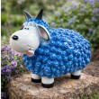 Statue Mouton Résine Bleu Azur Tête Blanche Cornes Noires Droites 23 cm - 1