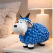Statue Mouton Résine Bleu Azur Tête Blanche Cornes Noires Droites 23 cm - 2