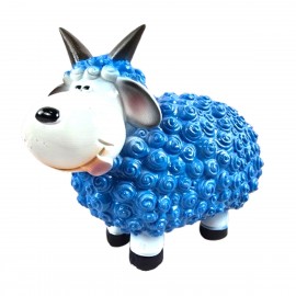 Statue Mouton Résine Bleu Azur Tête Blanche Cornes Noires Droites 23 cm
