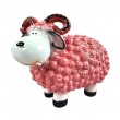 Statue Mouton R&eacute;sine Rose T&ecirc;te Blanche Cornes Spiral&eacute;es Rouges 23 cm