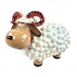 Statue Mouton R&eacute;sine Blanc T&ecirc;te Beige Cornes Spiral&eacute;es Rouges 23 cm