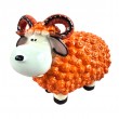 Statue Mouton R&eacute;sine Orange T&ecirc;te Blanche Cornes Spiral&eacute;es Ray&eacute;es 23 cm