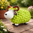 Statue Mouton Résine Vert Pomme Tête Blanche Cornes Spiralées 23 cm - 6