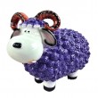 Statue Mouton R&eacute;sine Violet T&ecirc;te Blanche Cornes Spiral&eacute;es 23 cm