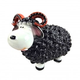 Statue Mouton Résine Noir Tête Blanche Cornes Spiralées 23 cm