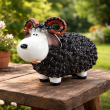 Statue Mouton Résine Noir Tête Blanche Cornes Spiralées 23 cm - 6