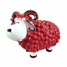 Mouton Résine Bordeaux 23cm Tête Blanche Cornes Spiralées Bélier