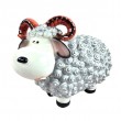 Statue Mouton Résine Argenté Tête Blanche Cornes Spiralées 23 cm - 1