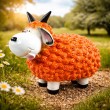 Statue Mouton Résine Orange Tête Blanche Cornes Droites 40 cm - 7