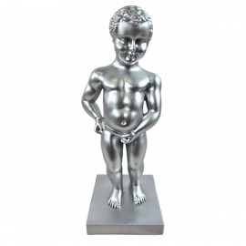 Statuette Manneken Pis décorative résine argentée 35 cm