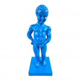 Ornement Manneken Pis décoratif résine bleu cyan 35 cm