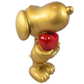 Statue Snoopy chien doré résine cœur rouge 30 cm