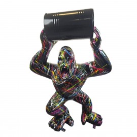 Statue gorille XXL résine splash multicolore tonneau 140 cm