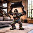 Statue gorille XXL résine splash multicolore tonneau 140 cm - 6
