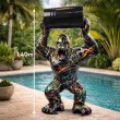Statue gorille XXL résine splash multicolore tonneau 140 cm - 7