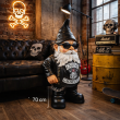 Statue nain de jardin biker XXL en résine noire avec lunettes 70 cm - 6