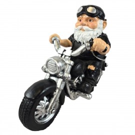 Statue nain de jardin biker sur moto custom en résine 40 cm