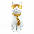 Statue chat blanc avec lunettes dorées et cravate en résine 60 cm - 1