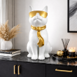 Statue chat blanc avec lunettes dorées et cravate en résine 60 cm - 6