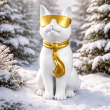 Statue chat blanc avec lunettes dorées et cravate en résine 60 cm - 7