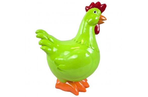 Statue en résine poule/coq vert pomme avec crête rouge 40 cm