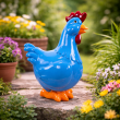 Statue en résine poule/coq bleu avec crête rouge 40 cm - 6