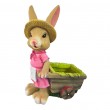 Statue lapin jardinière en résine rose et beige 45 cm avec brouette - 1